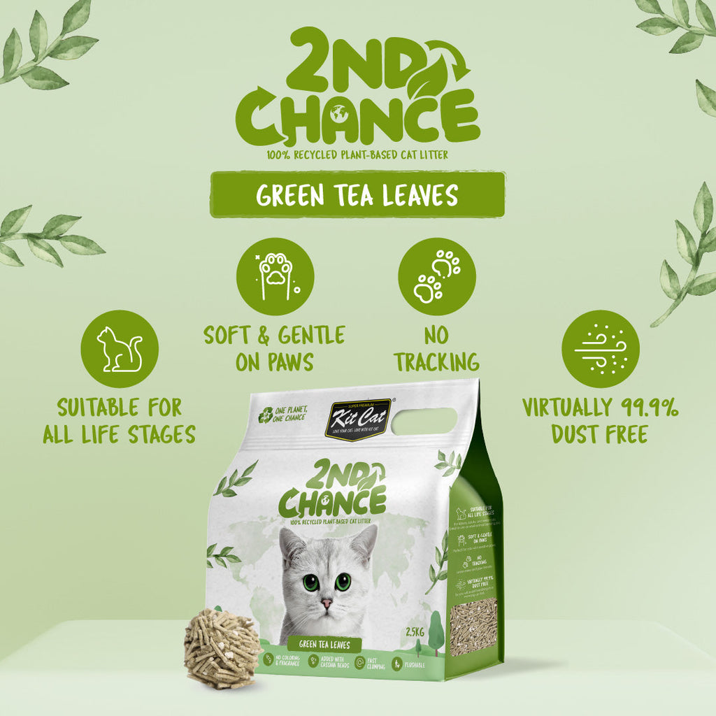 Kit Cat 2nd Chance Plant-Based Cat Litter - Green Tea Leaves (2.5KG)