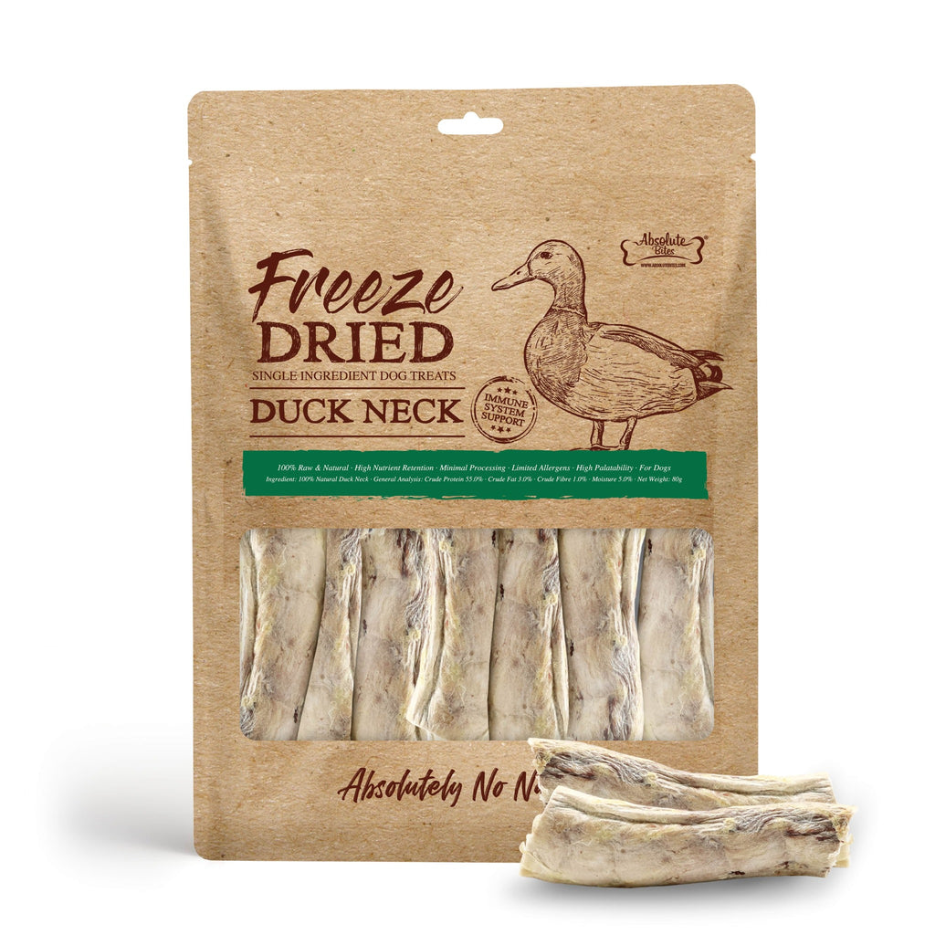Absolute Bites Single Ingredient Freeze Dried Raw Treats for Dogs - Duck Neck (80g)
