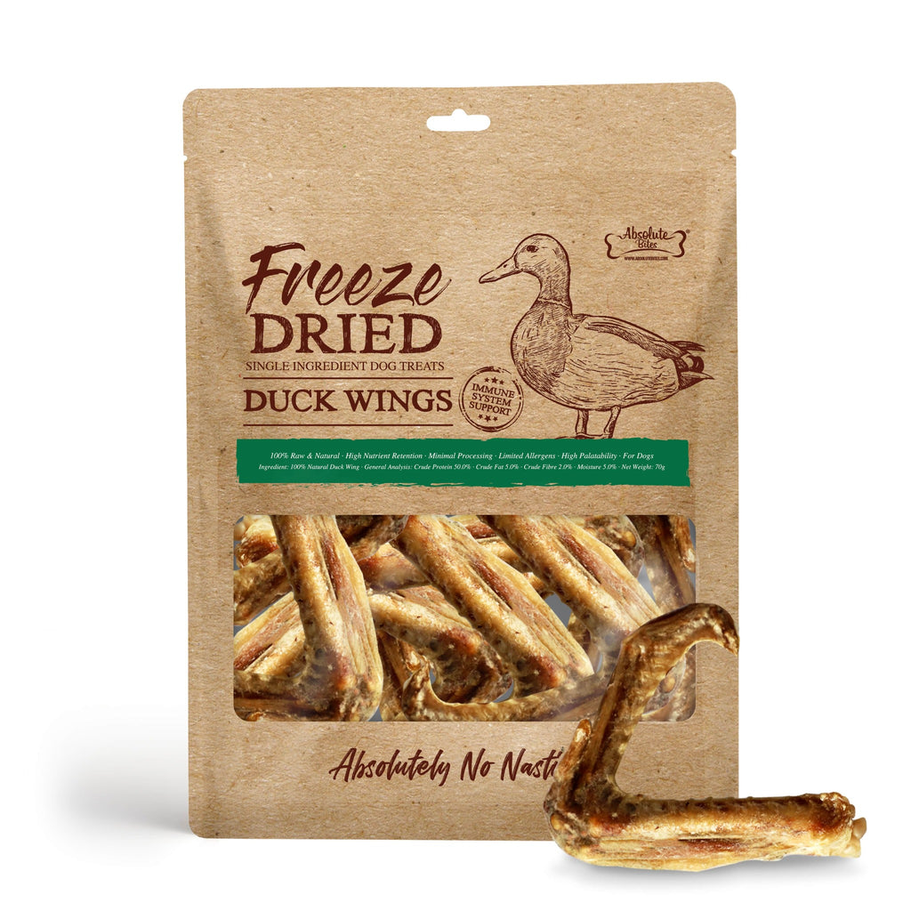 Absolute Bites Single Ingredient Freeze Dried Raw Treats for Dogs - Duck Wings (70g)