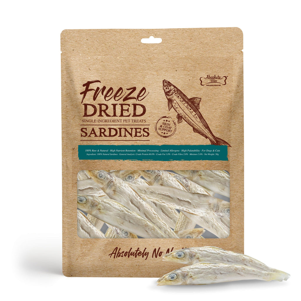 Absolute Bites Single Ingredient Freeze Dried Raw Treats for Dogs & Cats - Sardine (50g)