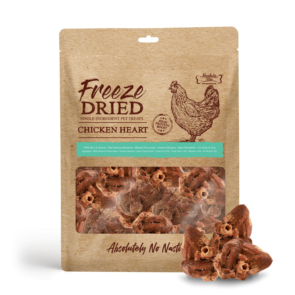 Absolute Bites Single Ingredient Freeze Dried Raw Treats for Dogs - Chicken Heart (65g)