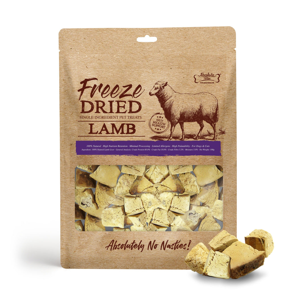 Absolute Bites Single Ingredient Freeze Dried Raw Treats for Cats & Dogs - Lamb Liver (100g)