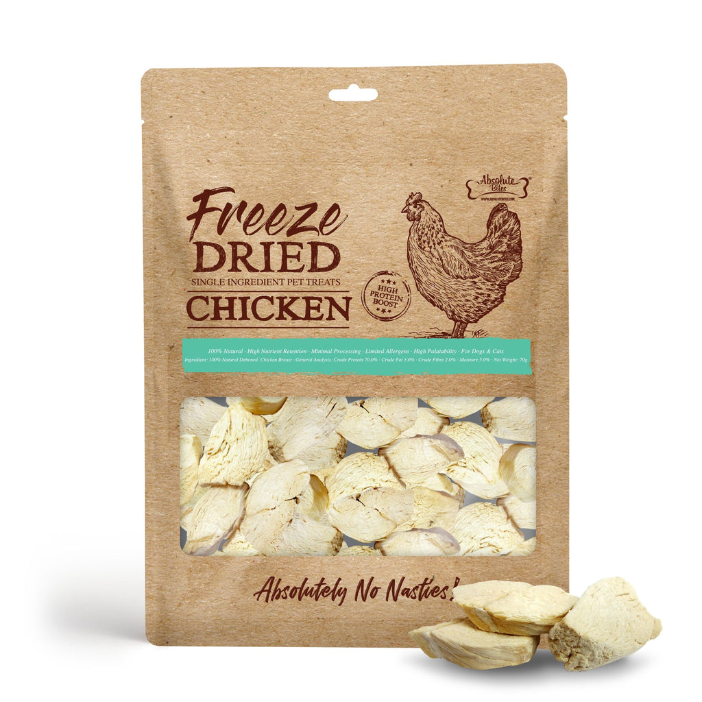 Absolute Bites Single Ingredient Freeze Dried Raw Treats for Cats & Dogs - Chicken Breast (70g)