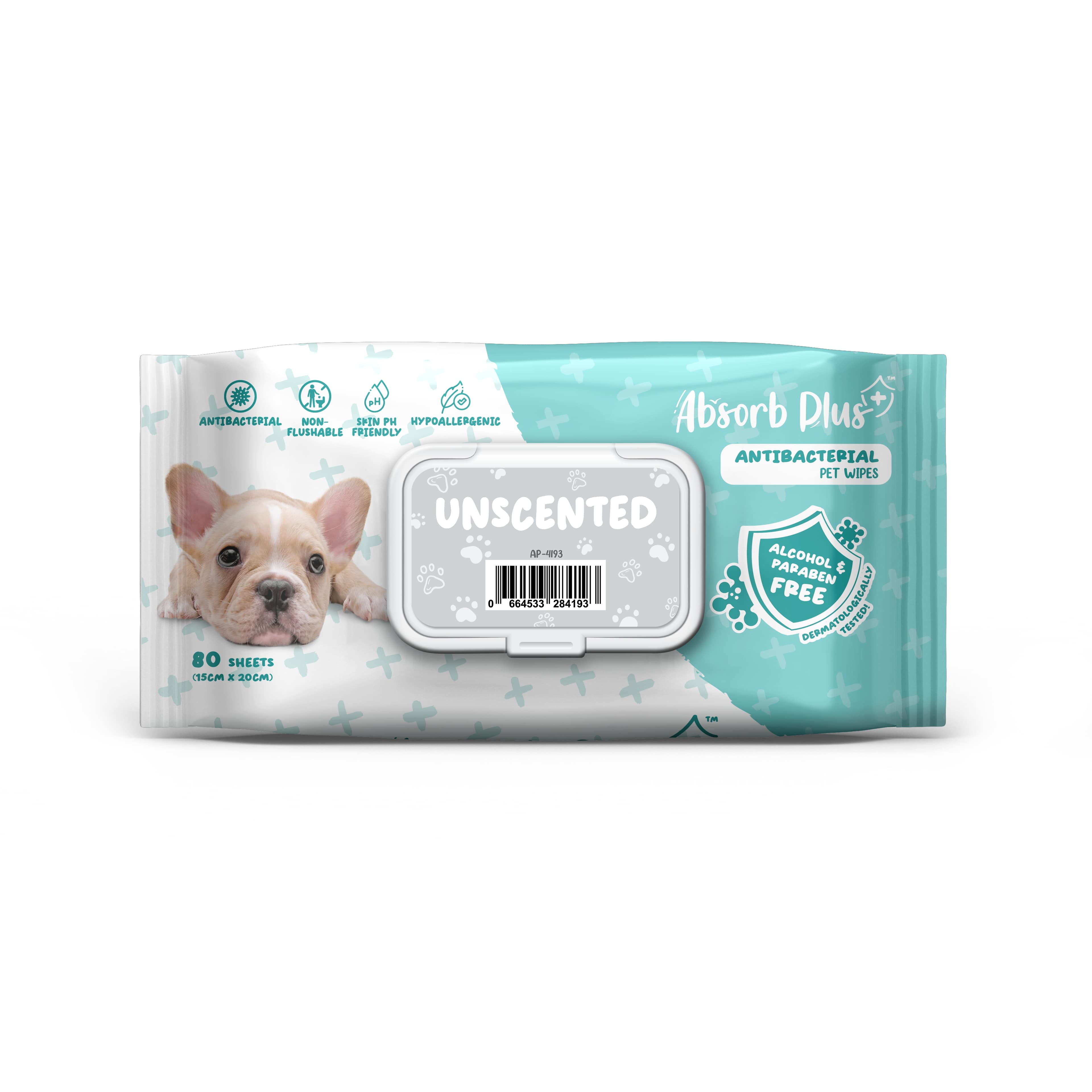 Absorb Plus Antibacterial Pet Wipes Unscented 80pcs Alcohol Pa B2K Pet