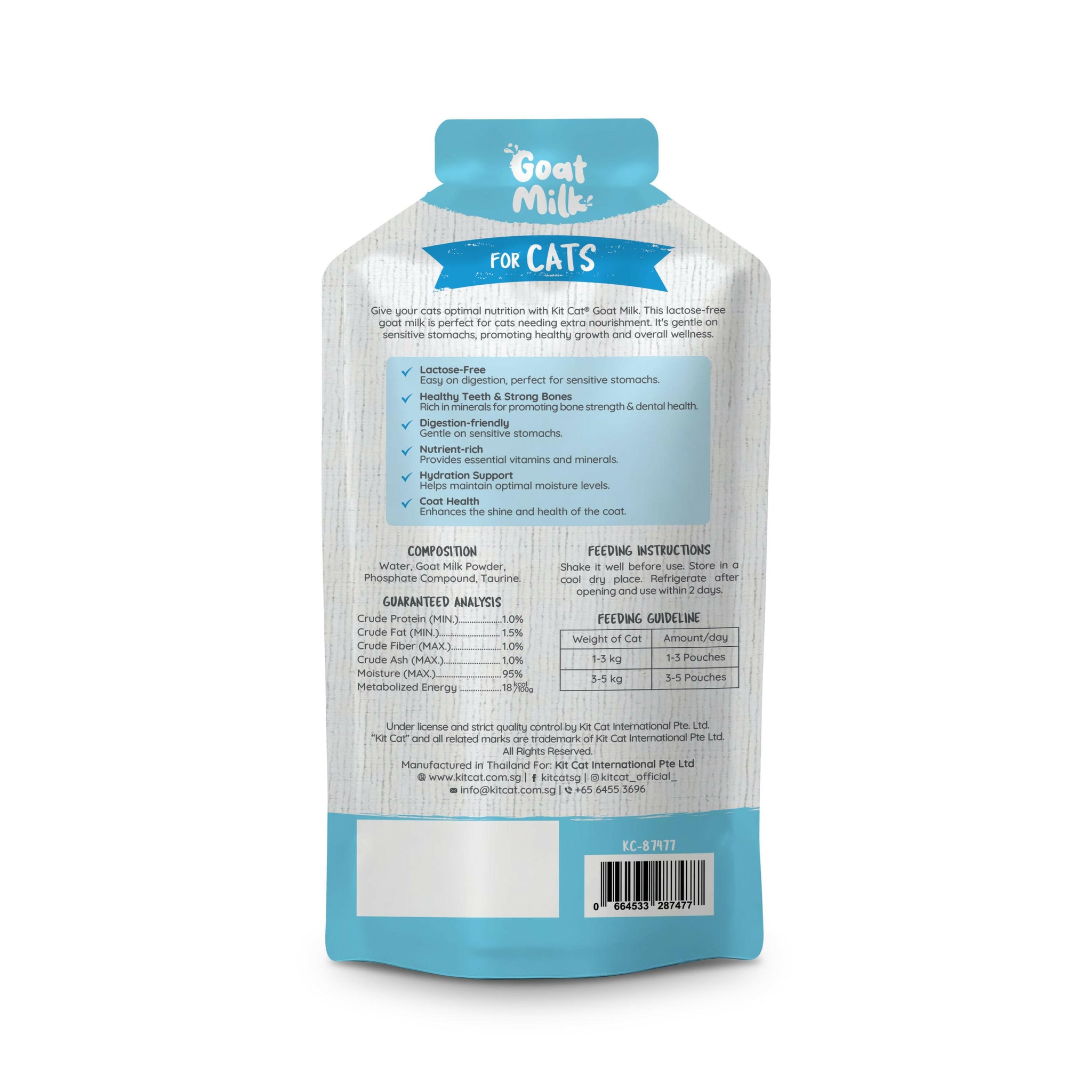 Kit Cat Lactose-Free Goat Milk Pouches for Cats (50ml x 6).