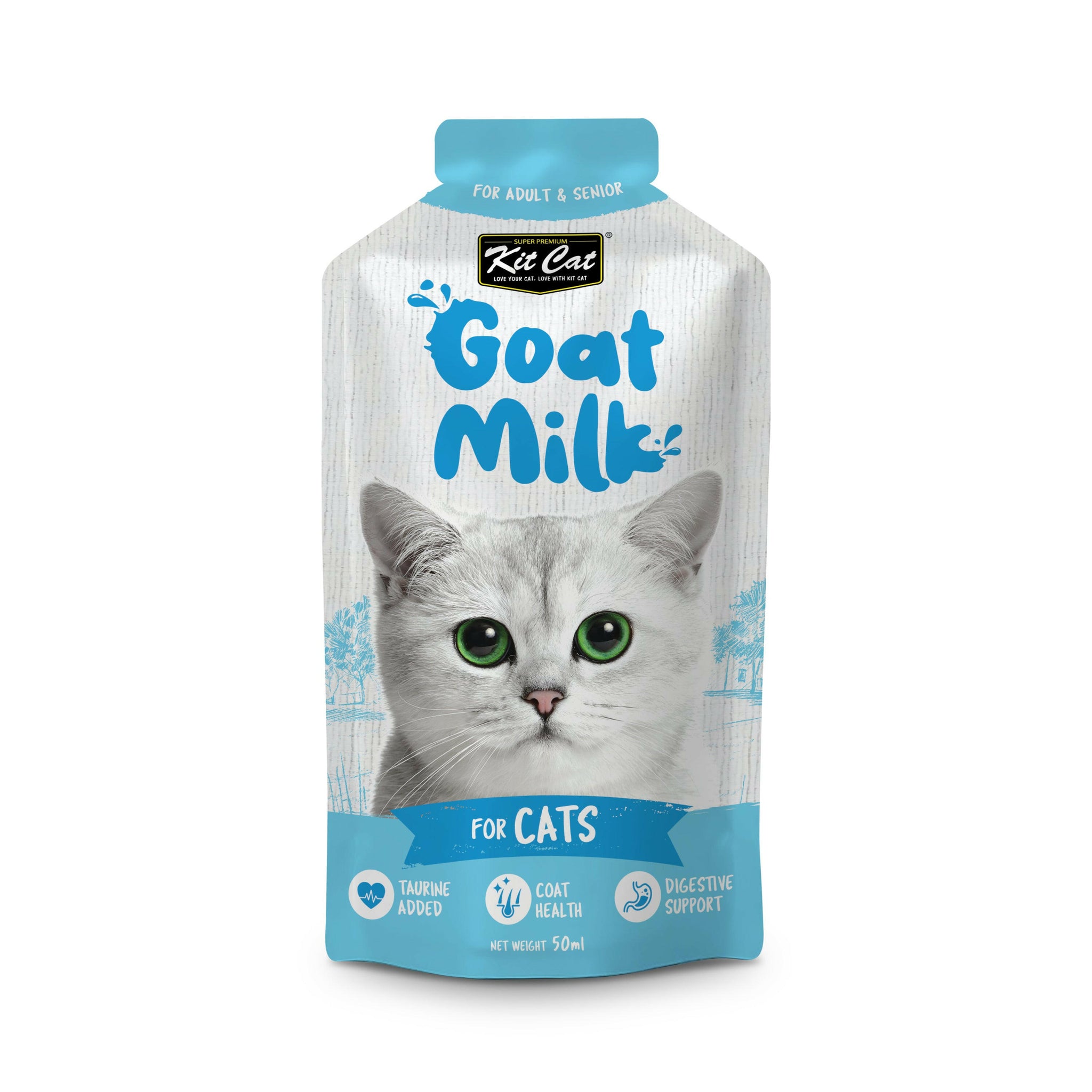 Kit Cat Lactose-Free Goat Milk Pouches for Cats (50ml x 6).