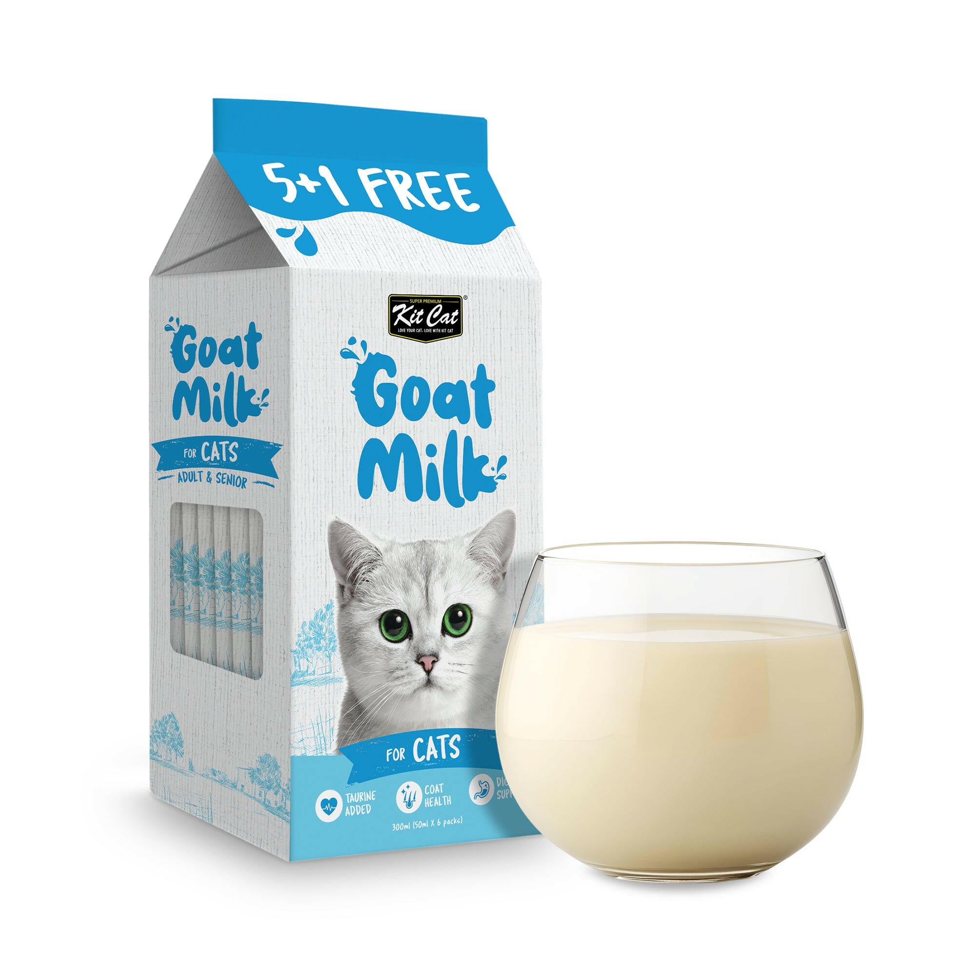 Kit Cat Lactose-Free Goat Milk Pouches for Cats (50ml x 6).