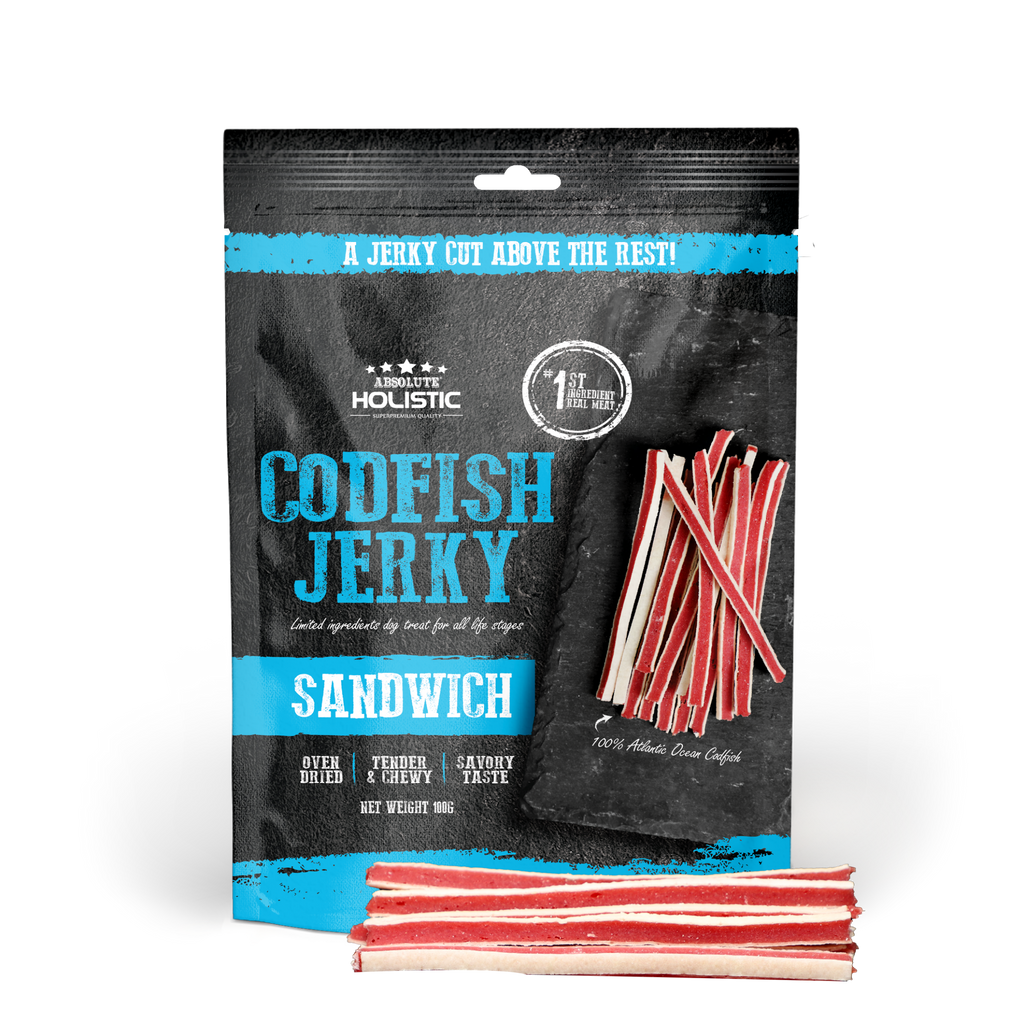 Absolute Holistic Grain Free Treats for Dog - Codfish Jerky Sandwich (100g)