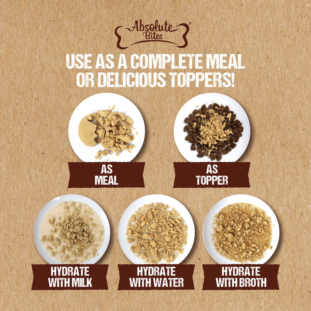 Absolute Bites Freeze-Dried Raw Quail Patty for Dogs (12oz), high-protein treat made with premium raw quail.