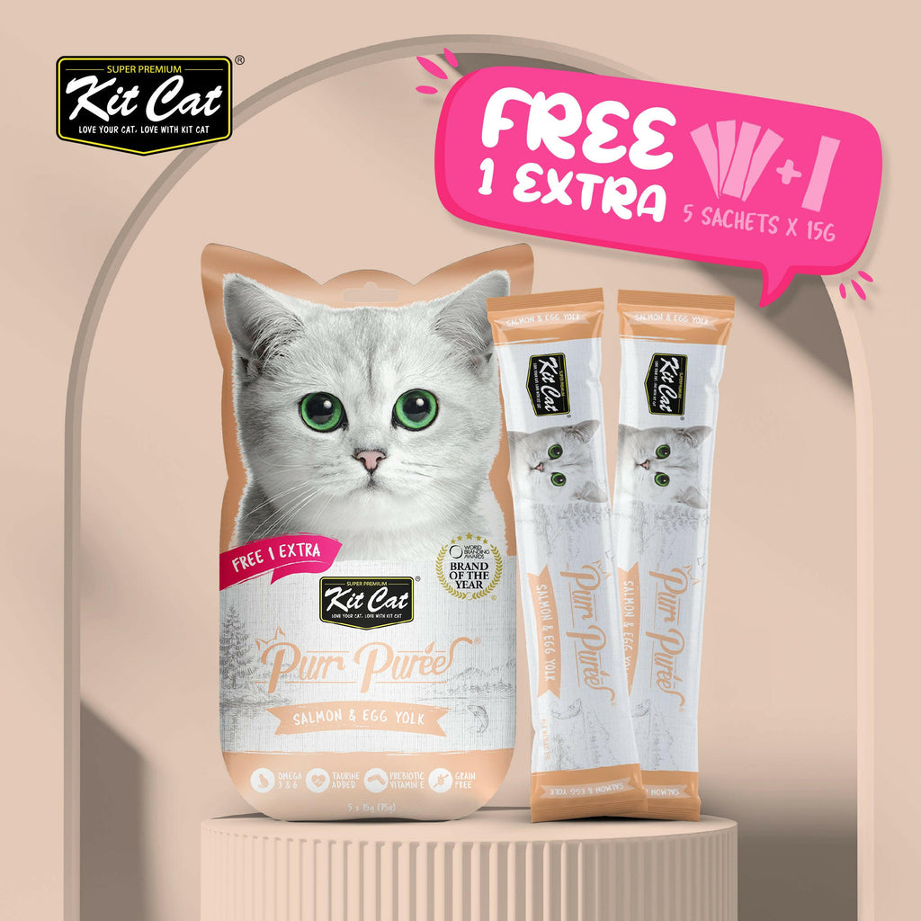 Kit Cat Purr Puree Liquid Treats for Cat - Salmon & Egg York (15g) | 5 Sticks.