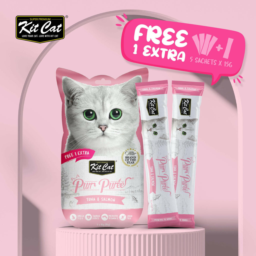 Kit Cat Purr Puree Liquid Treats for Cats - Tuna & Salmon (15g) | 5 Sticks.
