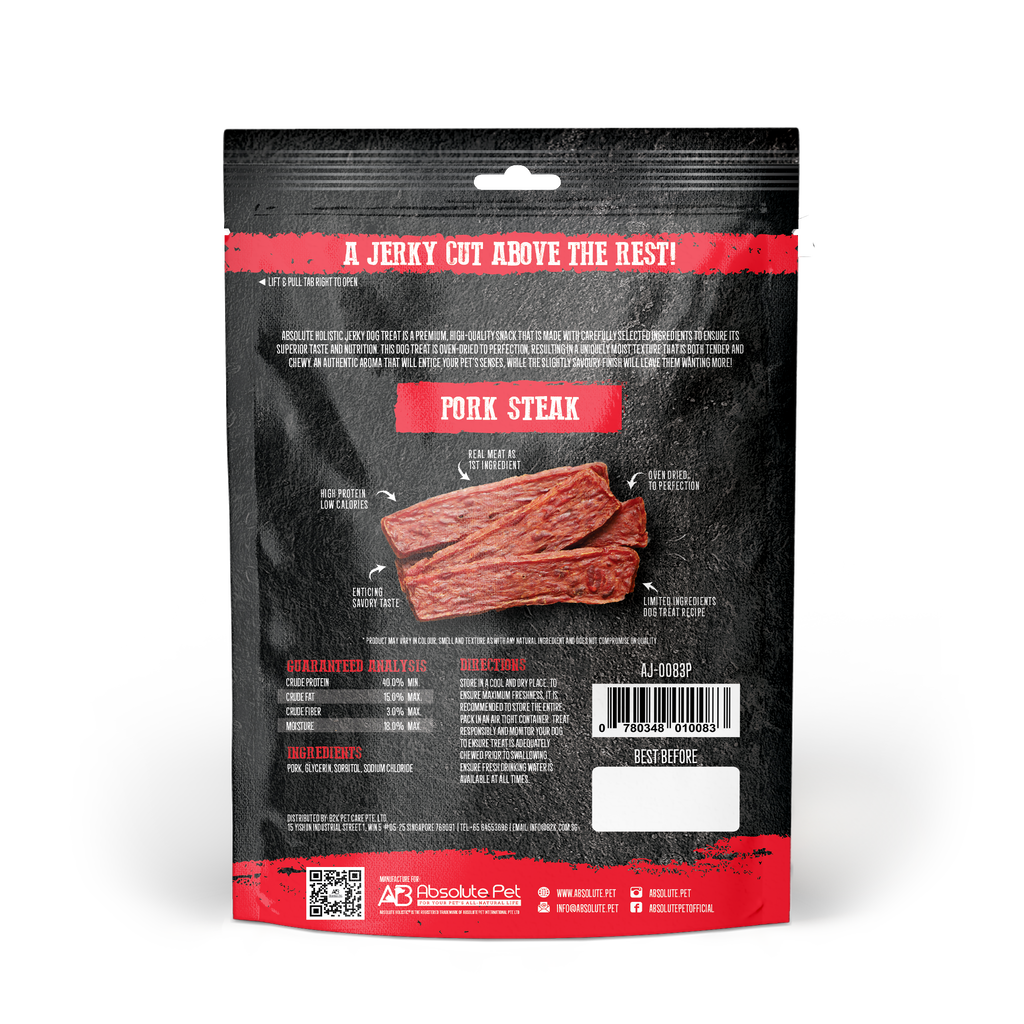 Absolute Holistic Grain Free Treats for Dog - Pork Jerky Steak (100g)