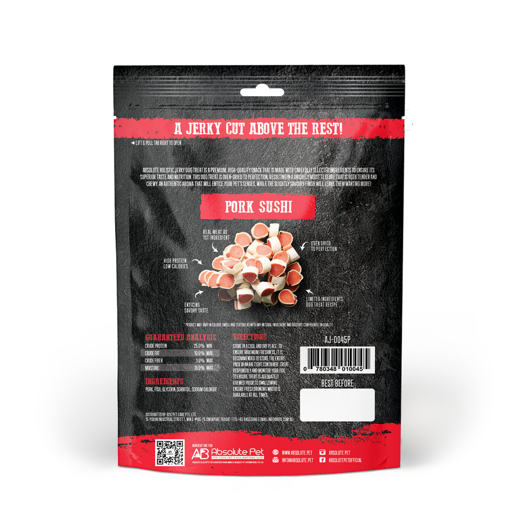 Absolute Holistic Grain Free Treats for Dog - Pork Jerky Sushi (100g)