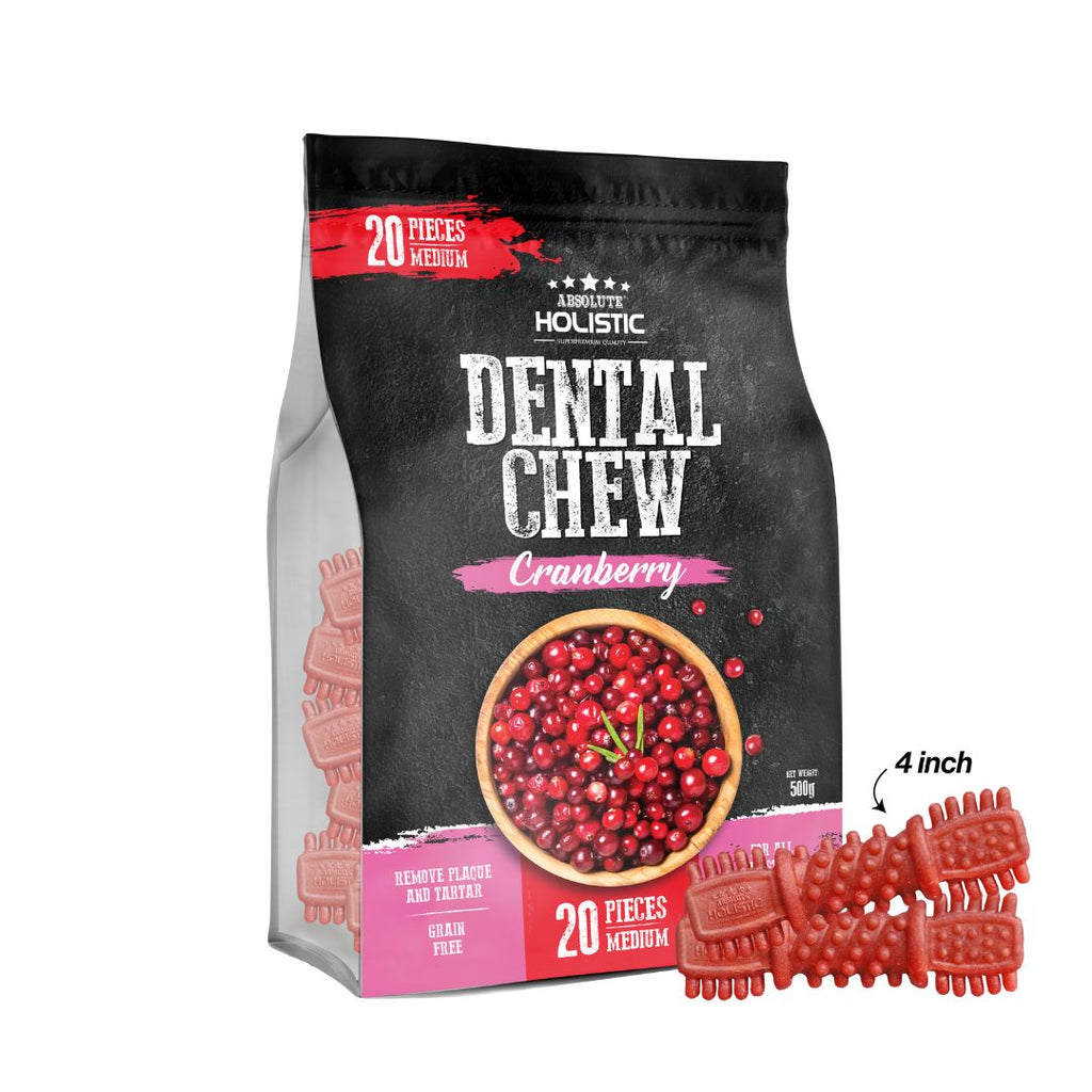 Absolute Holistic Jumbo Pack Medium Dental Chews for Dogs - Cranberry (500g)