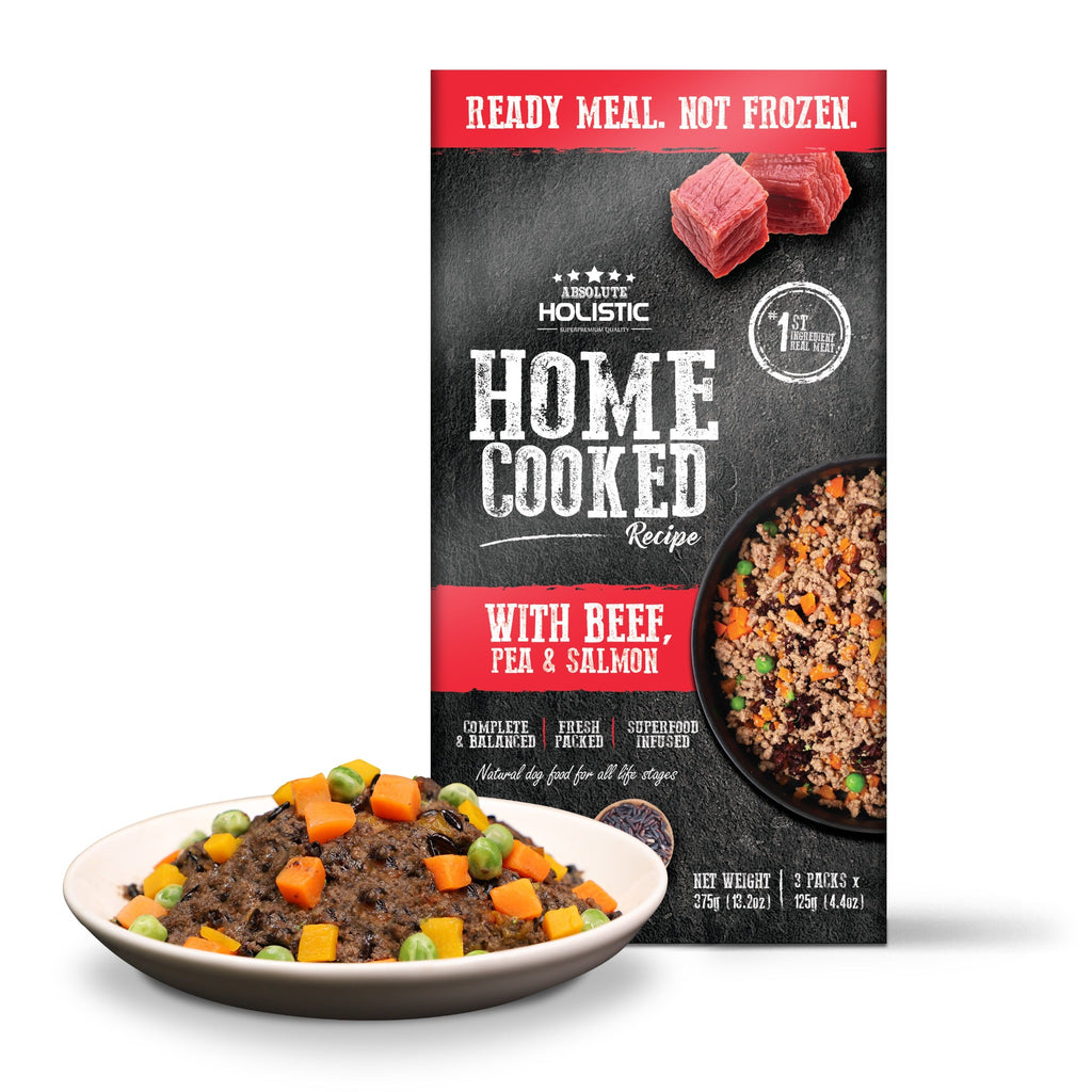 (Trial Pack) Absolute Holistic Home Cooked Style Recipe Gently Cooked Dog Food (125g x 3) - Beef, Peas & Salmon(Trial Pack) Absolute Holistic Home Cooked Style Recipe Gently Cooked Dog Food (125g x 3) - Beef, Peas & Salmon