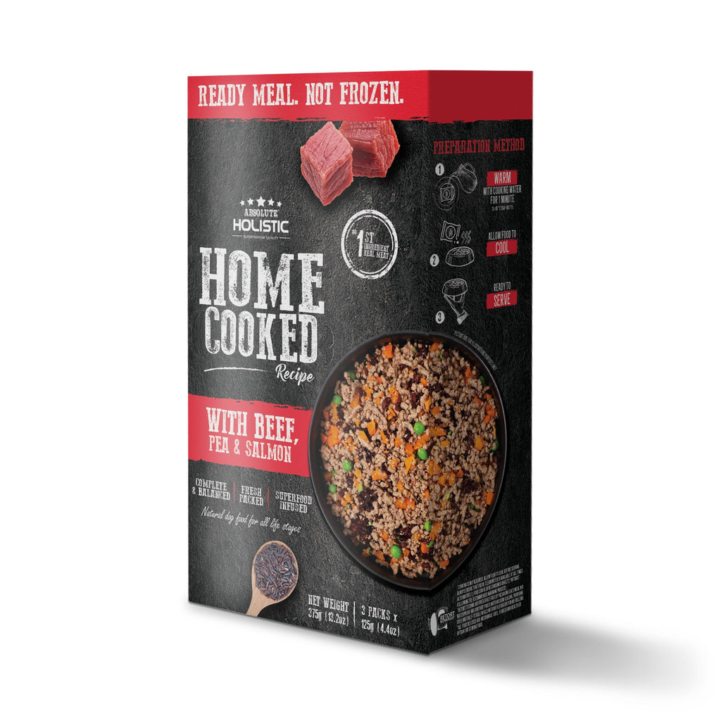(Trial Pack) Absolute Holistic Home Cooked Style Recipe Gently Cooked Dog Food (125g x 3) - Beef, Peas & Salmon