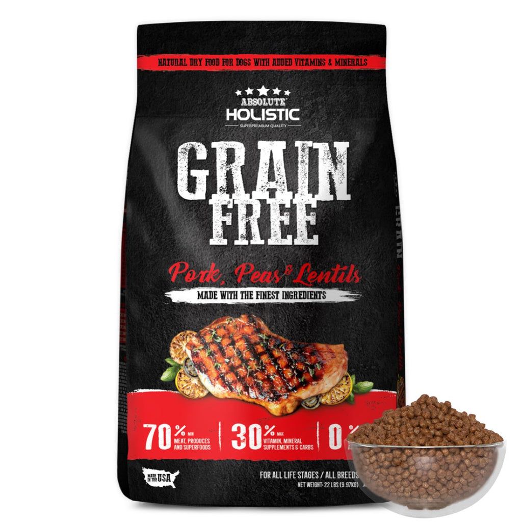 Absolute Holistic Grain Free Dry Dog Food -  Pork & Peas (22lbs)