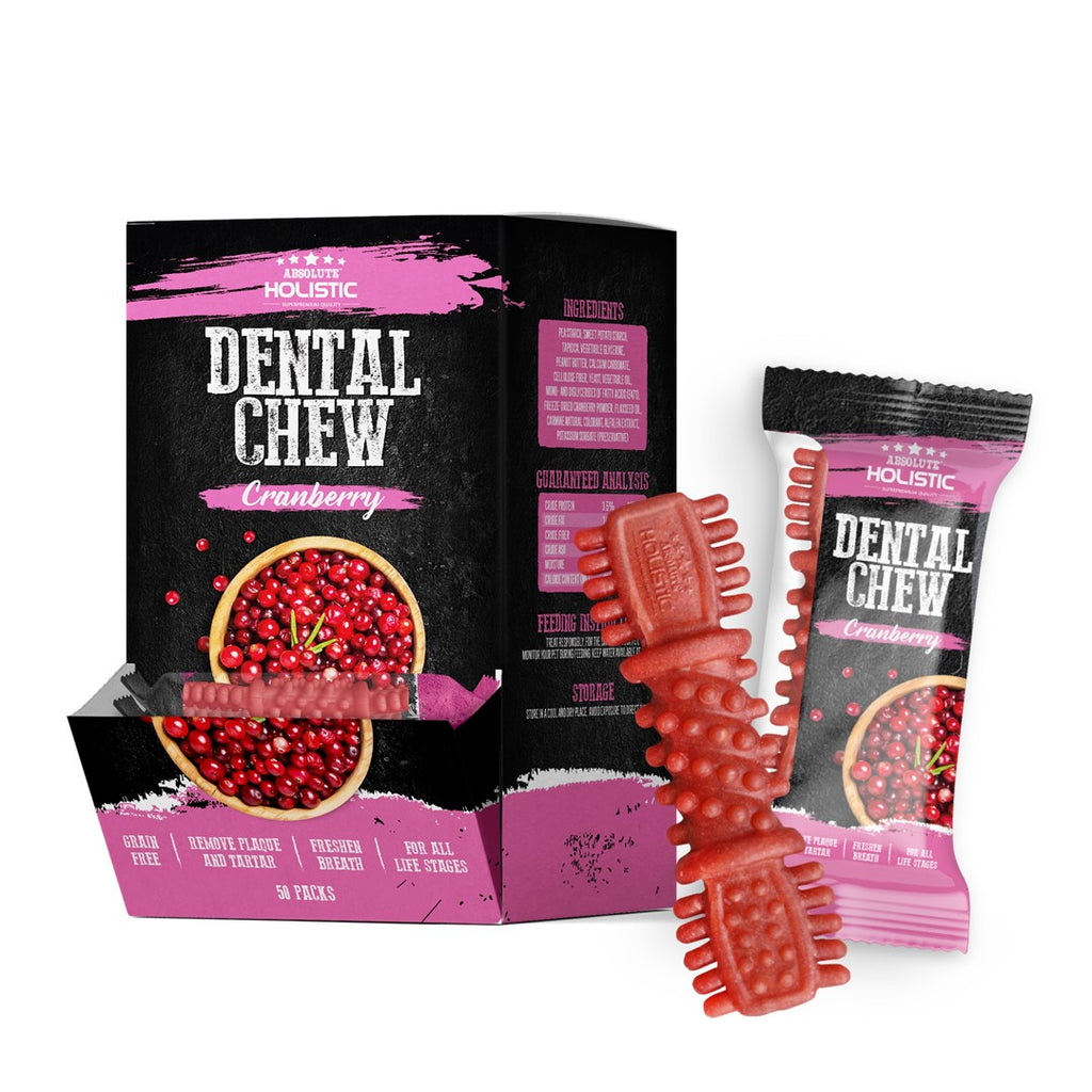 [CTN OF 50] Absolute Holistic Dental Chew for Dogs - Cranberry (4")