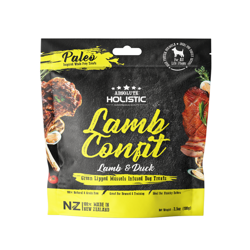 [CTN OF 36] Absolute Holistic Air Dried Treats for Dogs - Lamb Confit (100g)