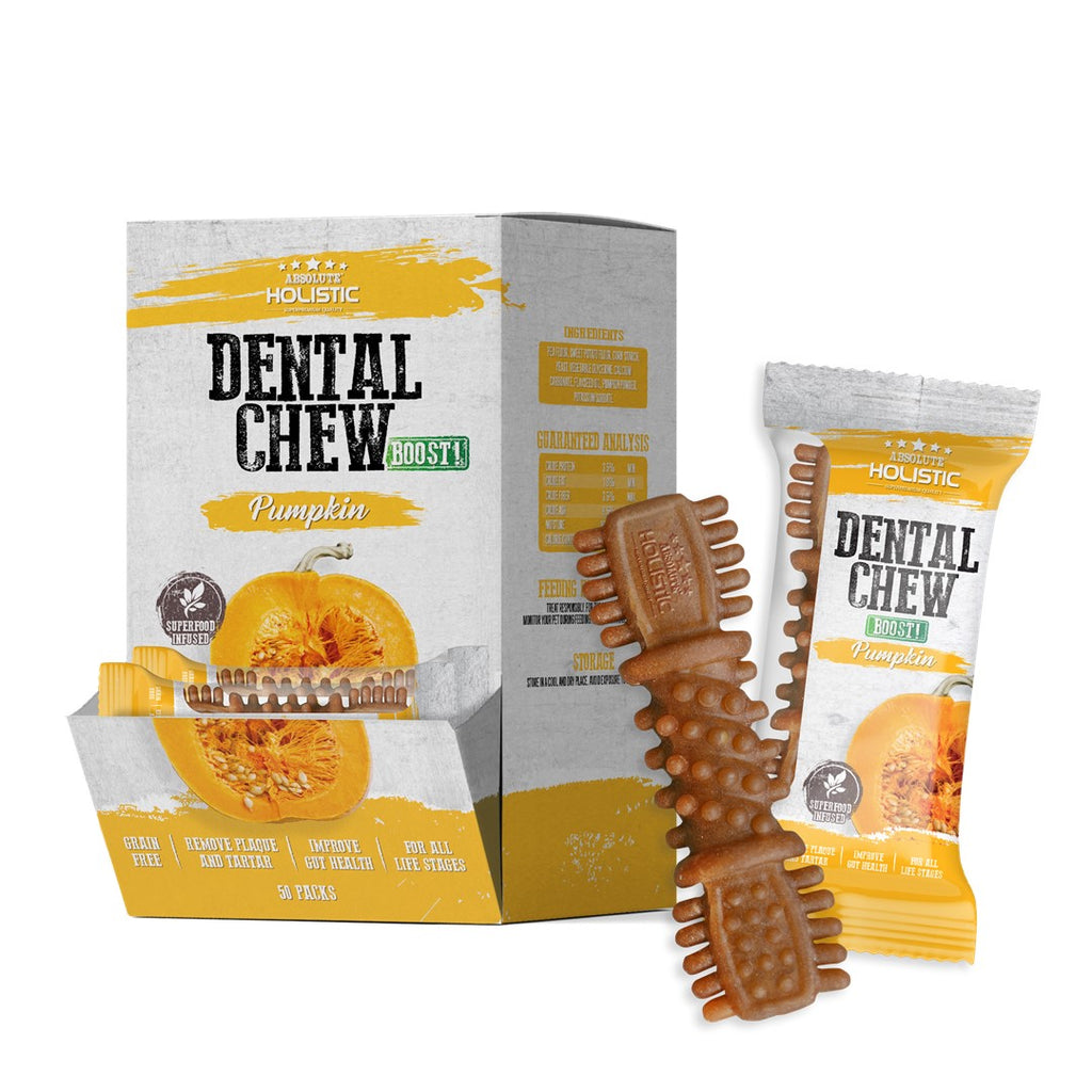 [CTN OF 50] Absolute Holistic BOOST Dental Chew for Dogs - Pumpkin (4") | Infused with Superfood