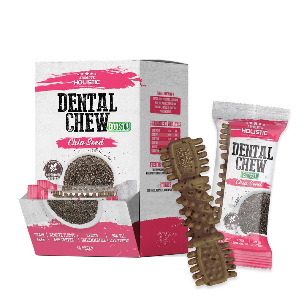[CTN OF 50] Absolute Holistic BOOST Dental Chew for Dogs - Chia Seed (4") | Infused with Superfood