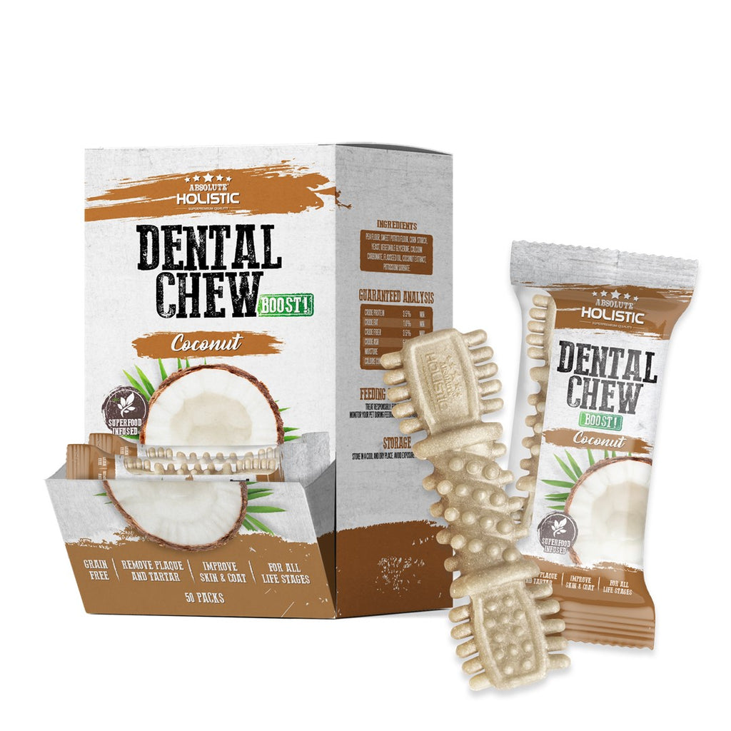 [CTN OF 50] Absolute Holistic BOOST Dental Chew for Dogs - Coconut (4") | Infused with Superfood