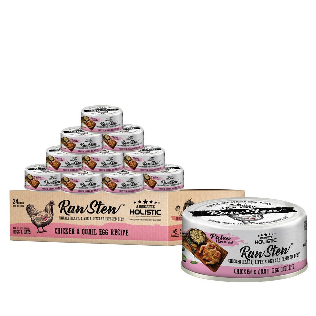[CTN OF 24] Absolute Holistic Raw Stew Canned Food for Cats & Dogs - Chicken & Quail Egg (80g)