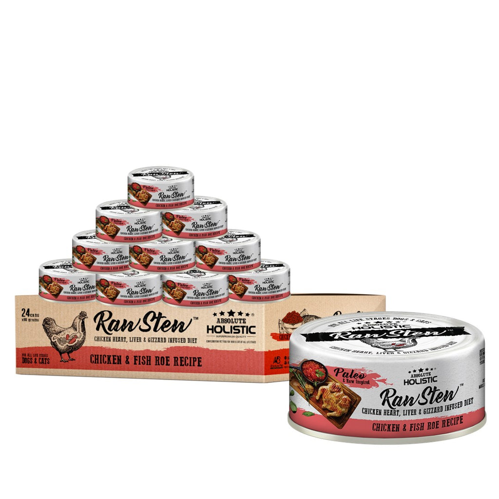 [CTN OF 24] Absolute Holistic Raw Stew Canned Food for Cats & Dogs - Chicken & Fish Roe (80g)