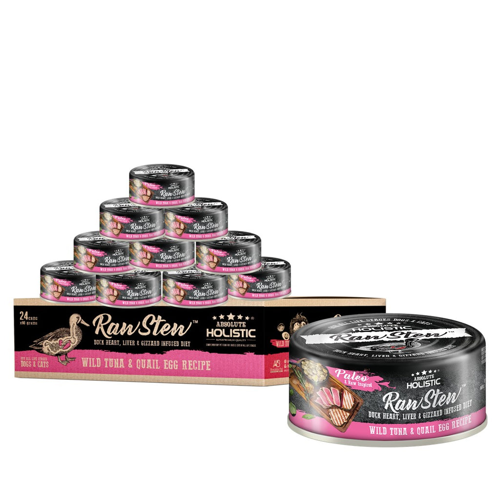 [CTN OF 24] Absolute Holistic Raw Stew Canned Food for Cats & Dogs - Tuna & Quail Egg (80g)