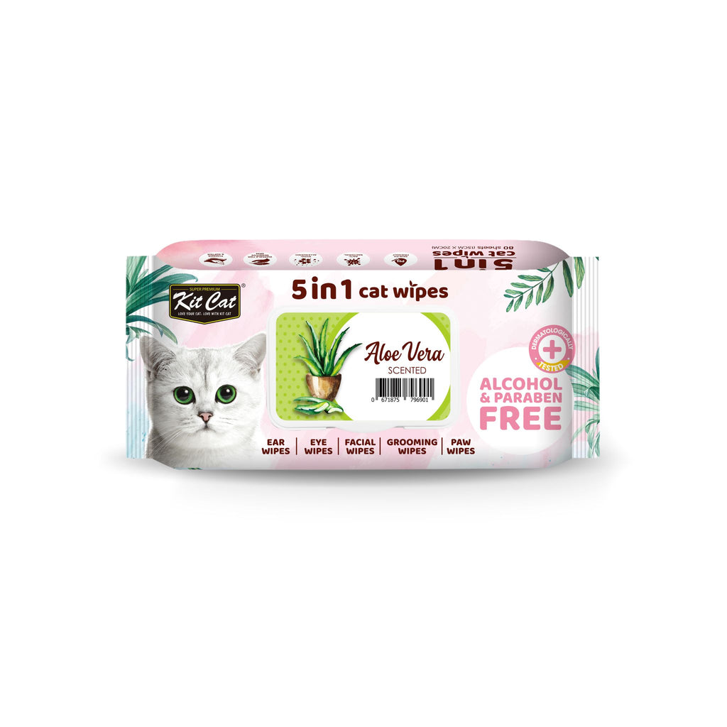 [CTN OF 12] Kit Cat 5 in 1 Cat Wipes - Aloe Vera (12x80pcs) | Paraben & Alcohol Free[CTN OF 12] Kit Cat 5 in 1 Cat Wipes - Aloe Vera (12x80pcs) | Paraben & Alcohol Free
