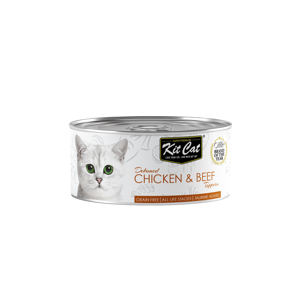[CTN OF 24] Kit Cat Deboned Toppers Cat Canned Food - Chicken & Beef Toppers (80g)