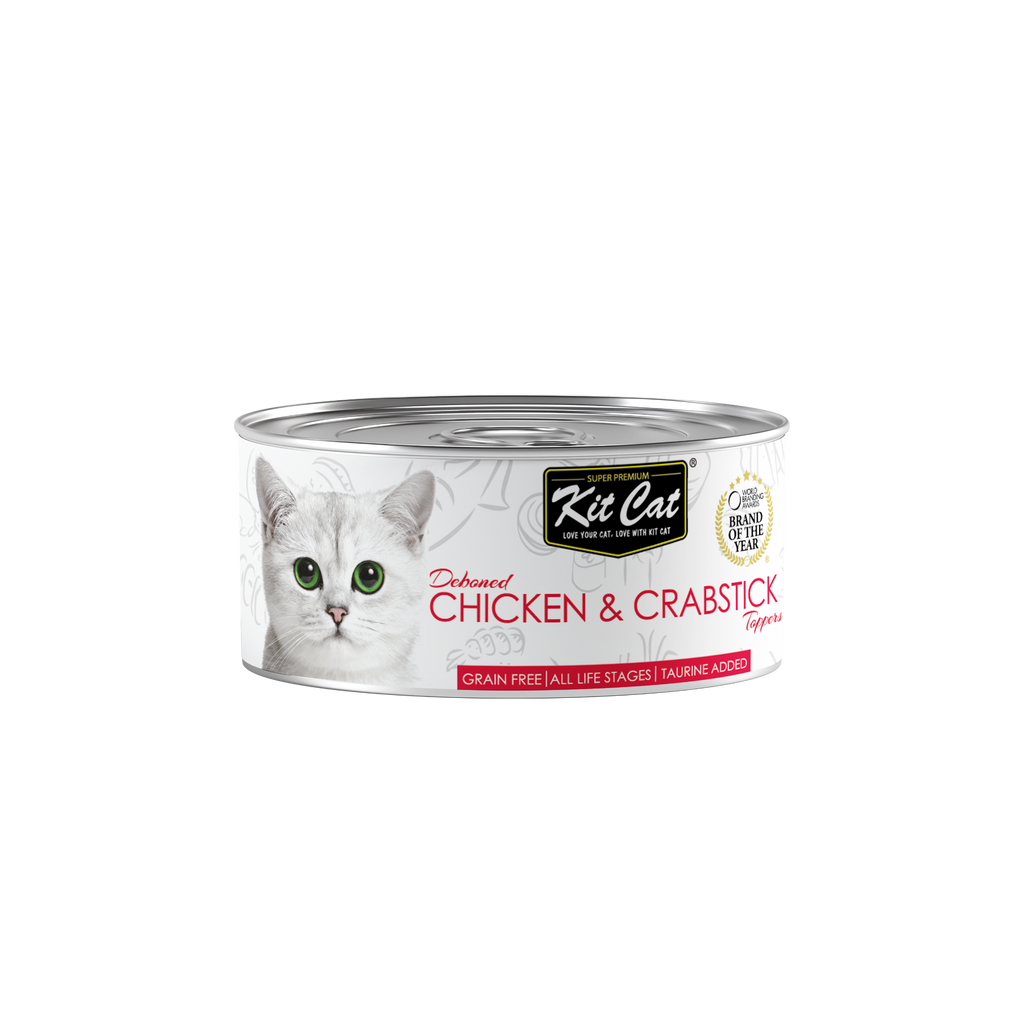 [CTN OF 24] Kit Cat Deboned Toppers Cat Canned Food - Chicken & Crabstick Toppers (80g)