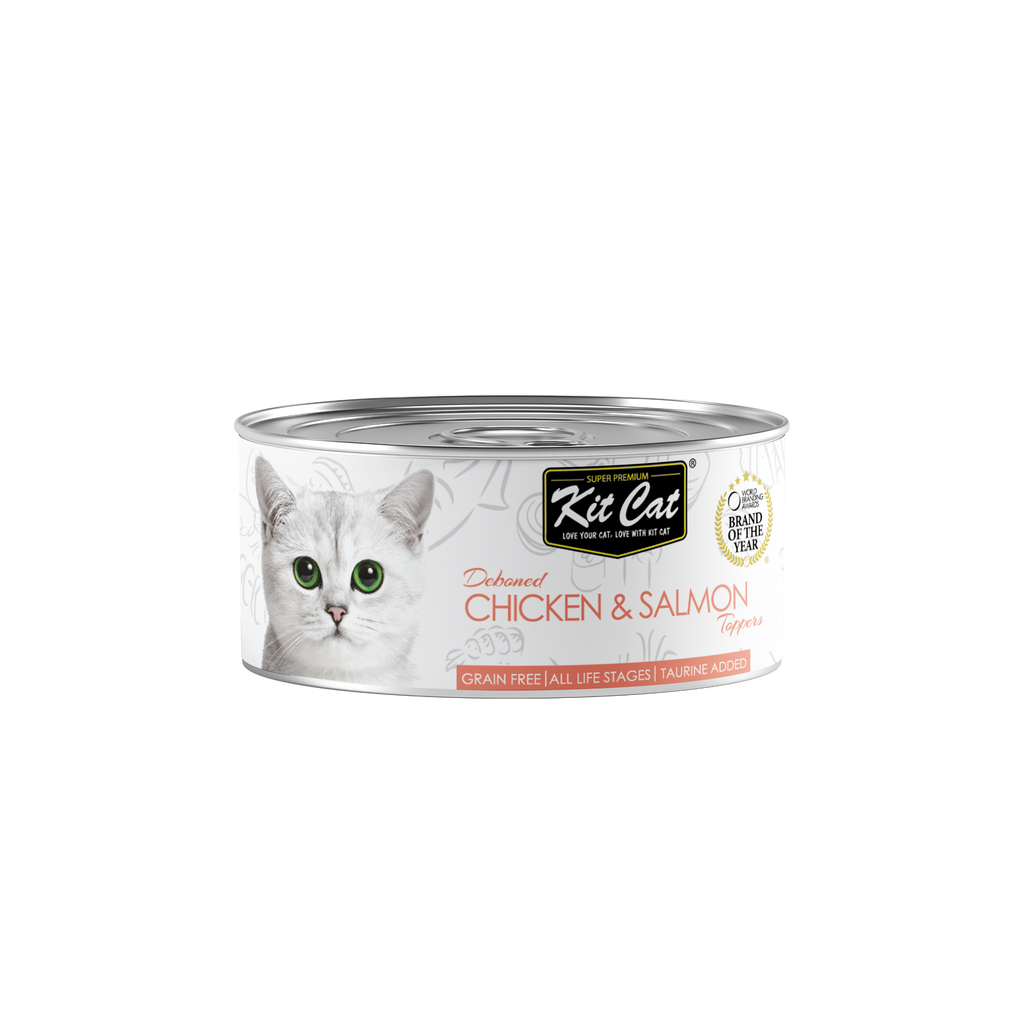 [CTN OF 24] Kit Cat Deboned Toppers Cat Canned Food - Chicken & Salmon Toppers (80g)