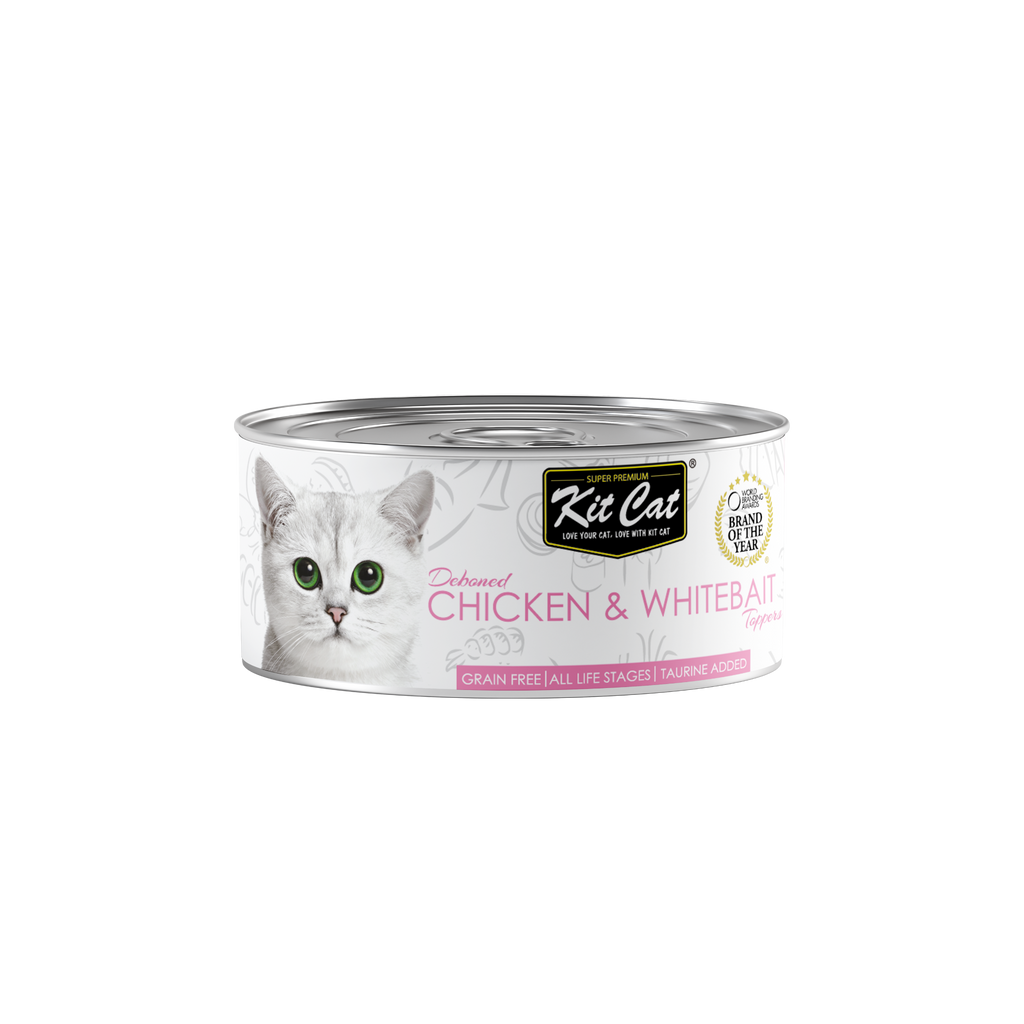 [CTN OF 24] Kit Cat Deboned Toppers Cat Canned Food - Chicken & Whitebait (80g)