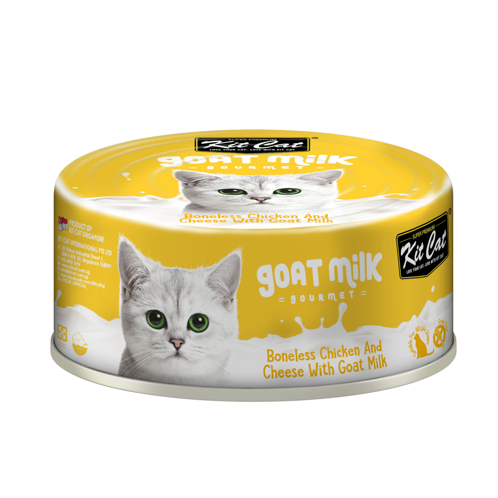 [CTN OF 24] Kit Cat Goat Milk Gourmet Canned Cat Food - Chicken & Cheese (70g)