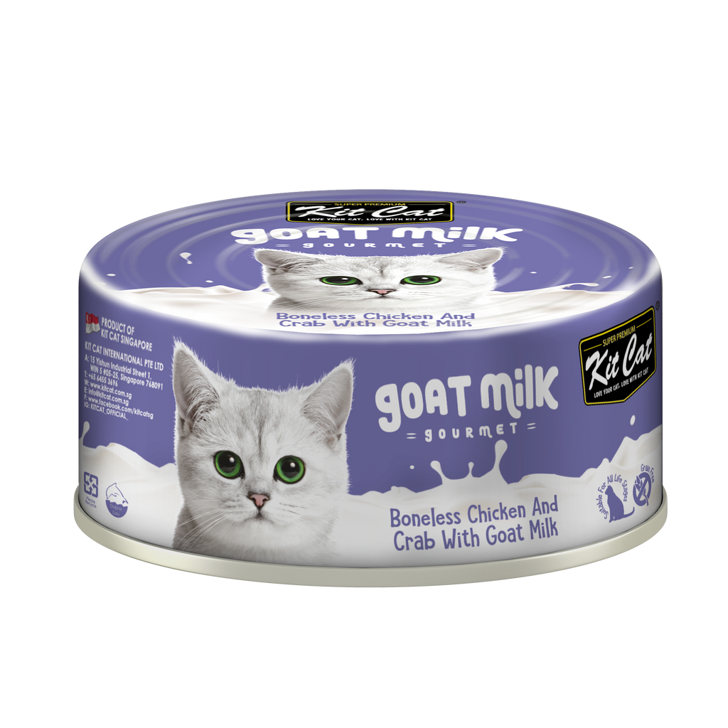 [CTN OF 24] Kit Cat Goat Milk Gourmet Canned Cat Food - Chicken & Crab (70g)