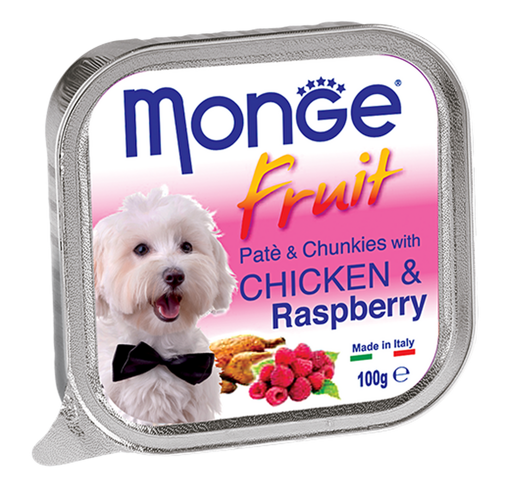 Monge Fruits Pate & Chunkies Wet Dog Food - Chicken & Raspberry (100g)
