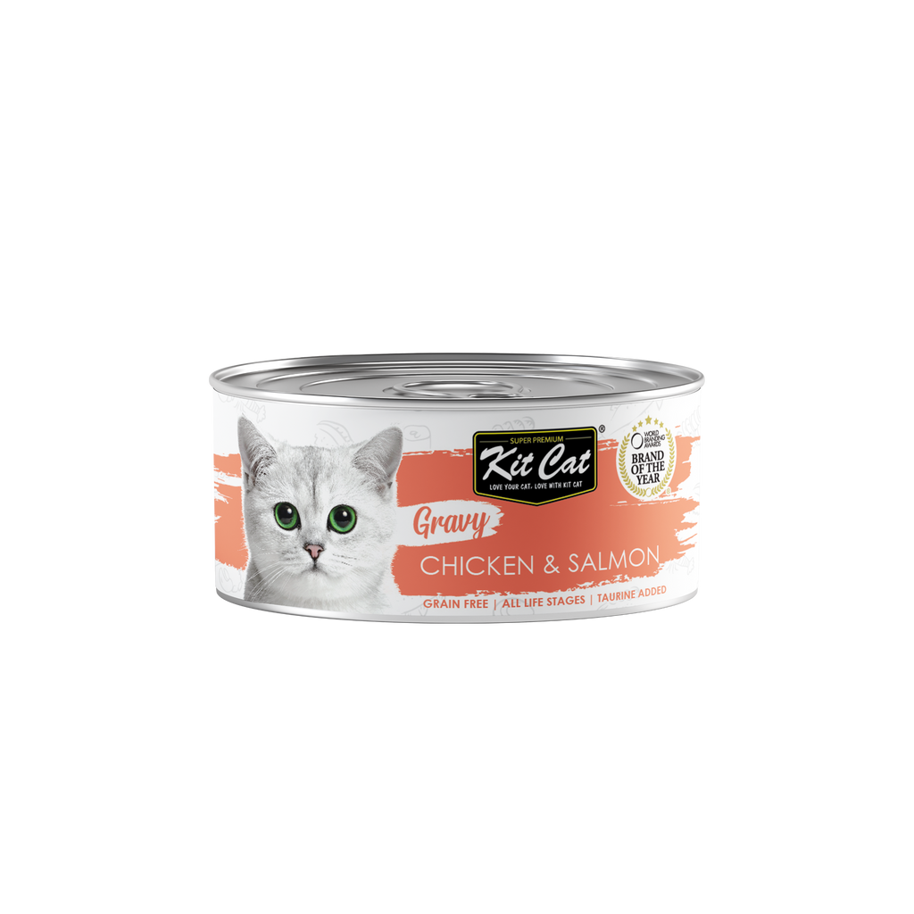 [CTN OF 24] Kit Cat Gravy Cat Canned Food - Chicken & Salmon (70g)