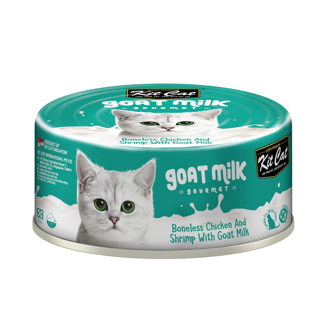 [CTN OF 24] Kit Cat Goat Milk Gourmet Canned Cat Food - Chicken & Shrimp (70g)