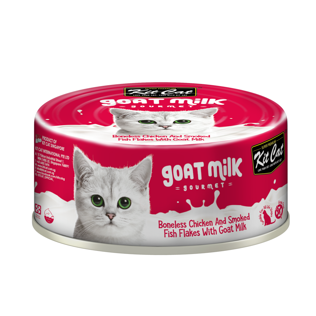 [CTN OF 24] Kit Cat Goat Milk Gourmet Canned Cat Food - Chicken & Smoked Fish (70g)