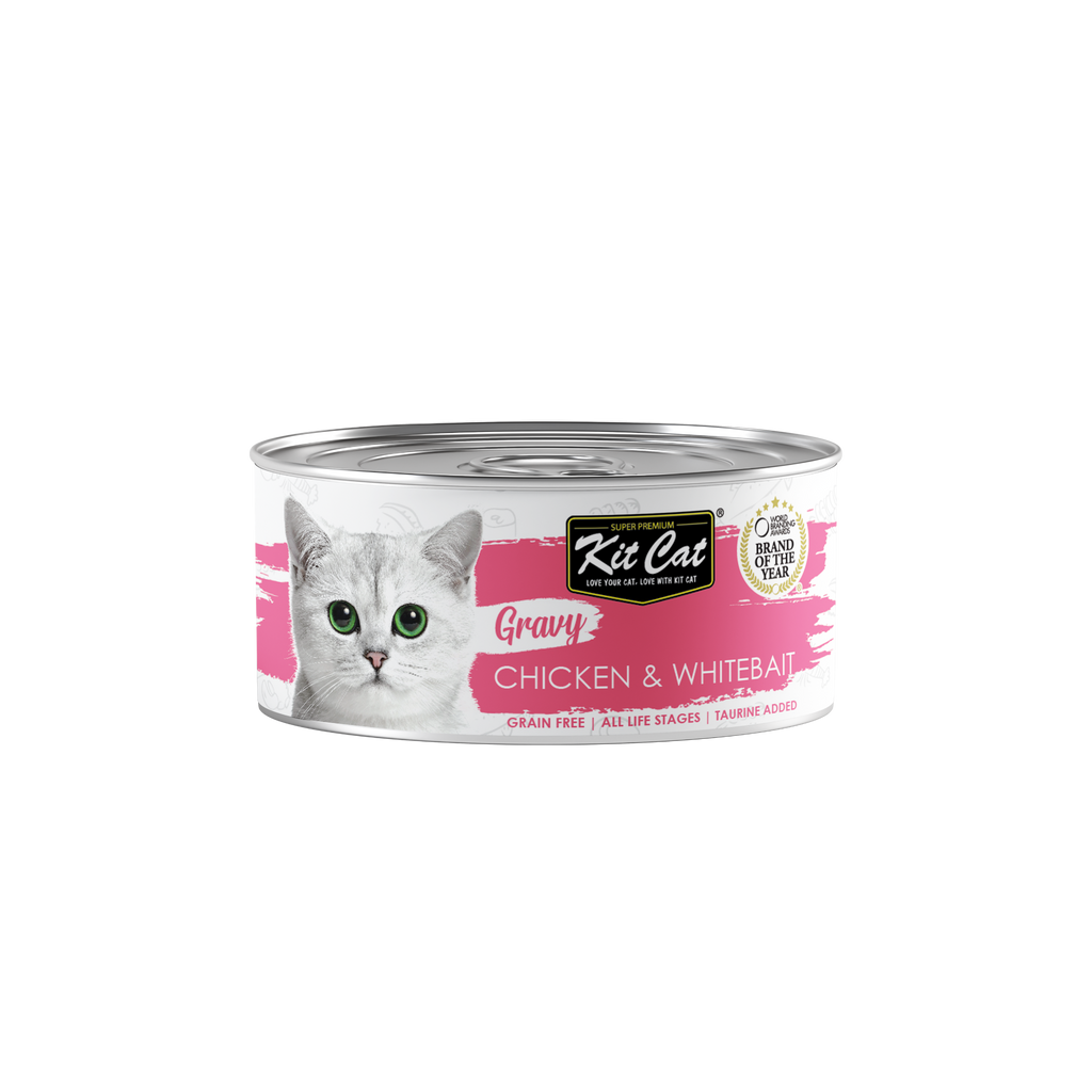 [CTN OF 24] Kit Cat Gravy Cat Canned Food - Chicken & Whitebait (70g)