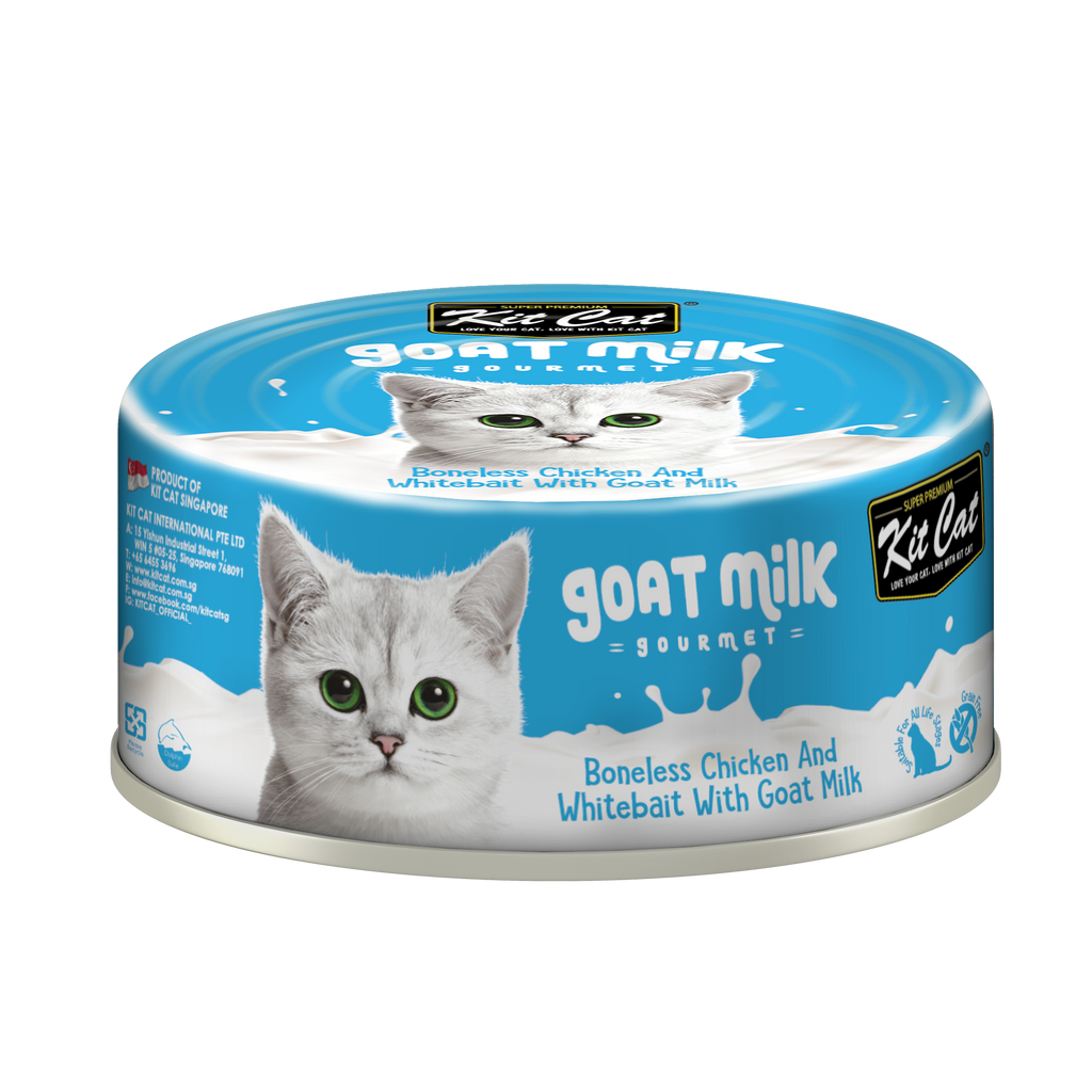 [CTN OF 24] Kit Cat Goat Milk Gourmet Canned Cat Food - Chicken & Whitebait (70g)