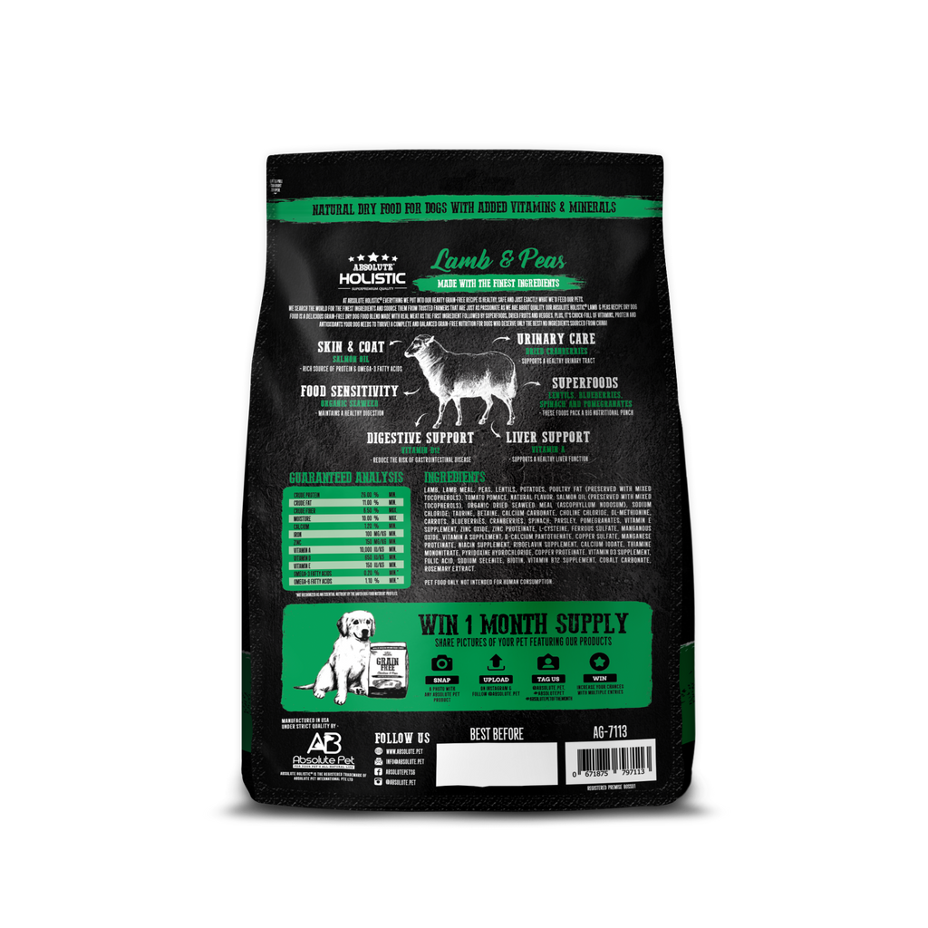 Absolute Holistic Grain Free Dry Dog Food - Lamb & Peas (Sample)
