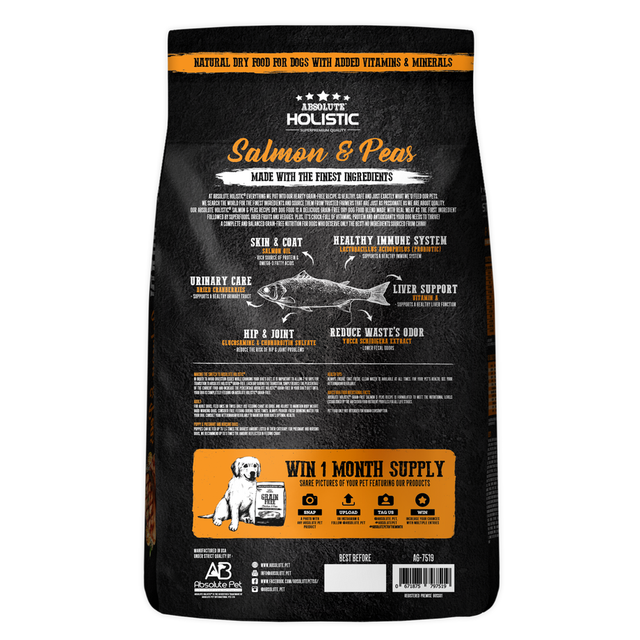 Absolute Holistic Grain Free Dry Dog Food Salmon Peas 22lbs