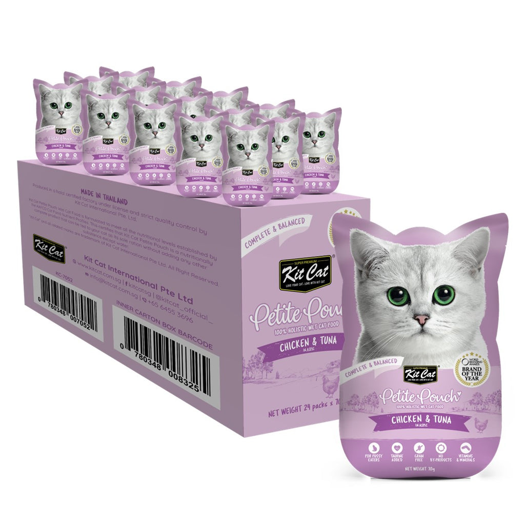 [CTN OF 24] Kit Cat Petite Pouch Complete & Balanced Wet Cat Food - Chicken & Tuna in Aspic (70g)