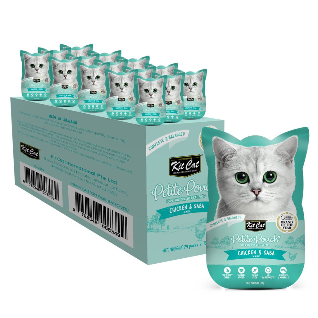 [CTN OF 24] Kit Cat Petite Pouch Complete & Balanced Wet Cat Food - Chicken & Saba in Aspic (70g)