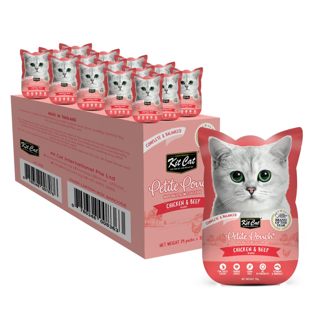 [CTN OF 24] Kit Cat Petite Pouch Complete & Balanced Wet Cat Food - Chicken & Beef in Aspic (70g)