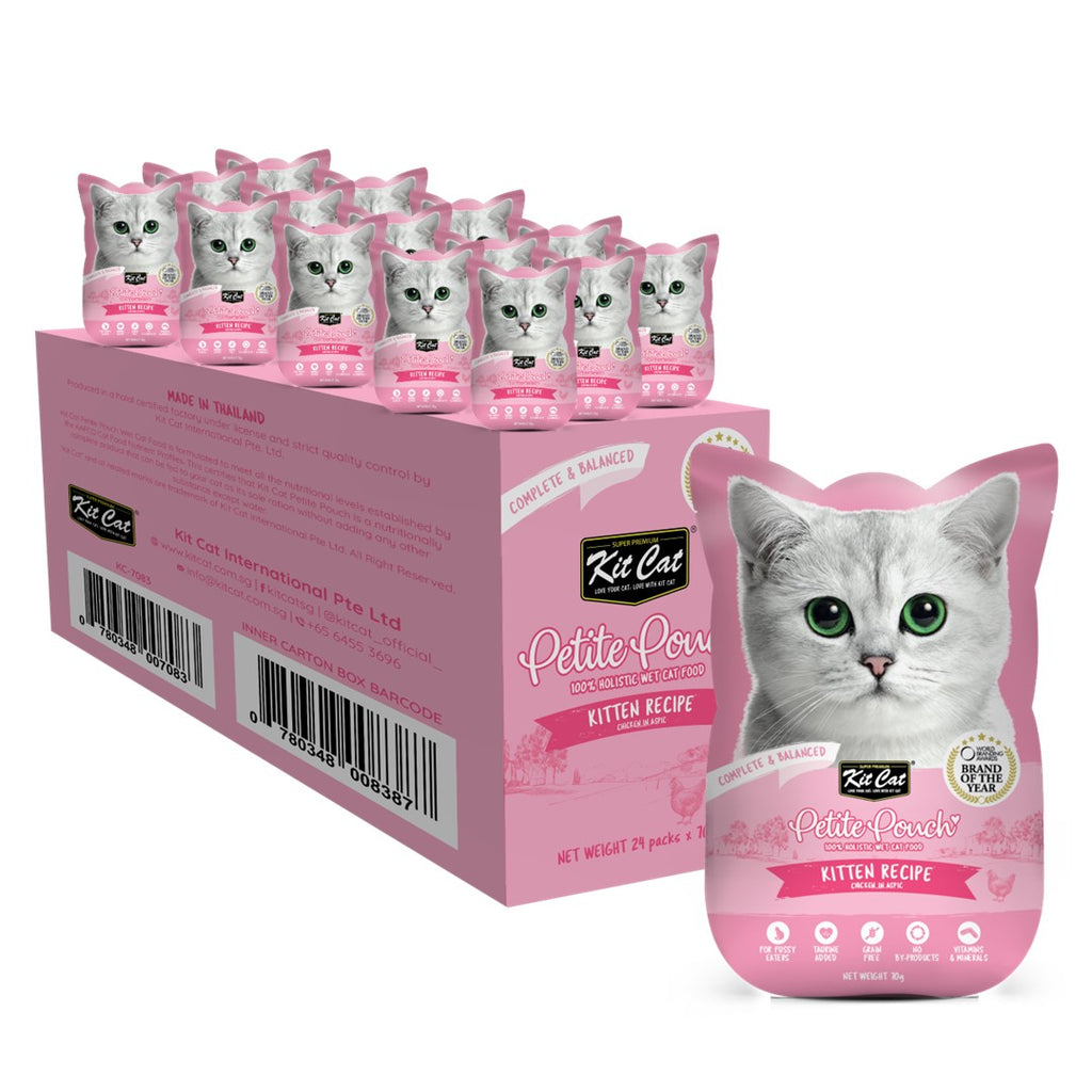 [CTN OF 24] Kit Cat Petite Pouch Complete & Balanced Wet Cat Food - Kitten Chicken in Aspic (70g)