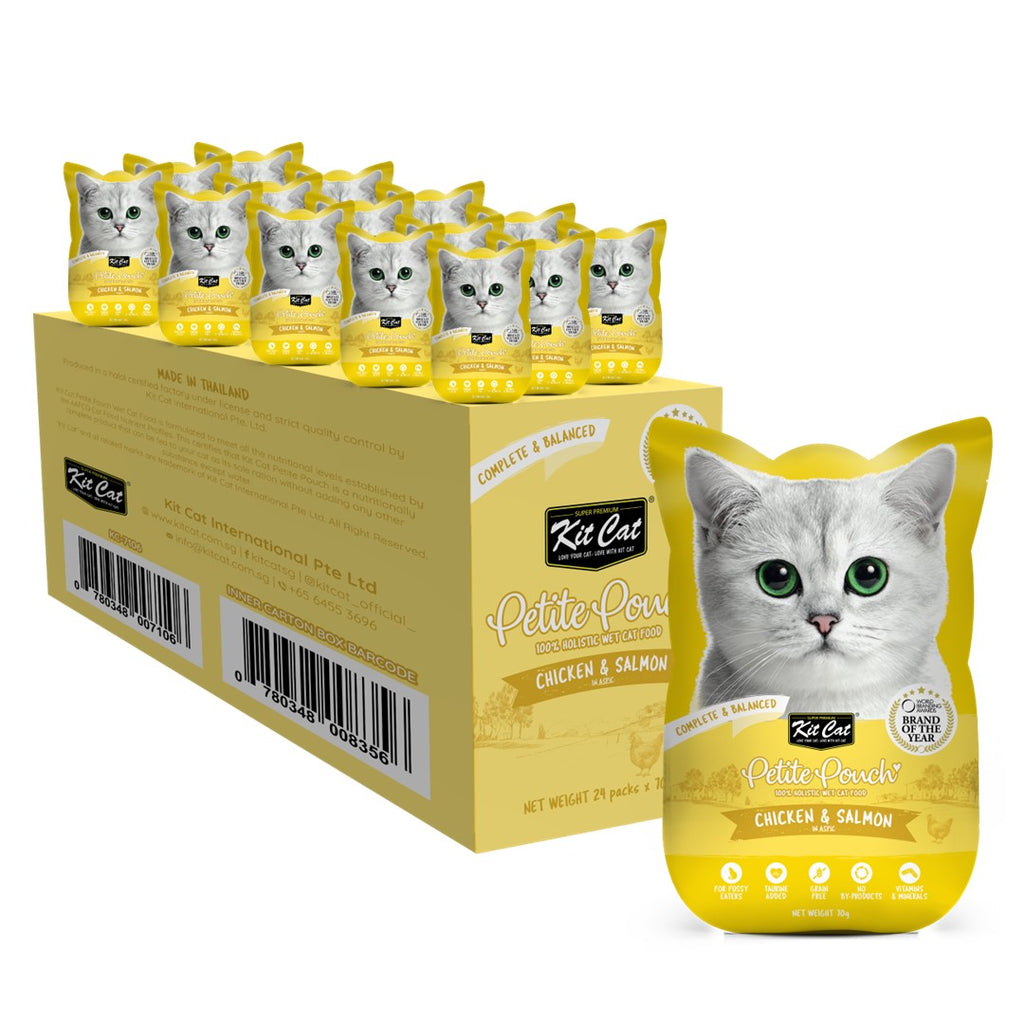 [CTN OF 24] Kit Cat Petite Pouch Complete & Balanced Wet Cat Food - Chicken & Salmon in Aspic (70g)