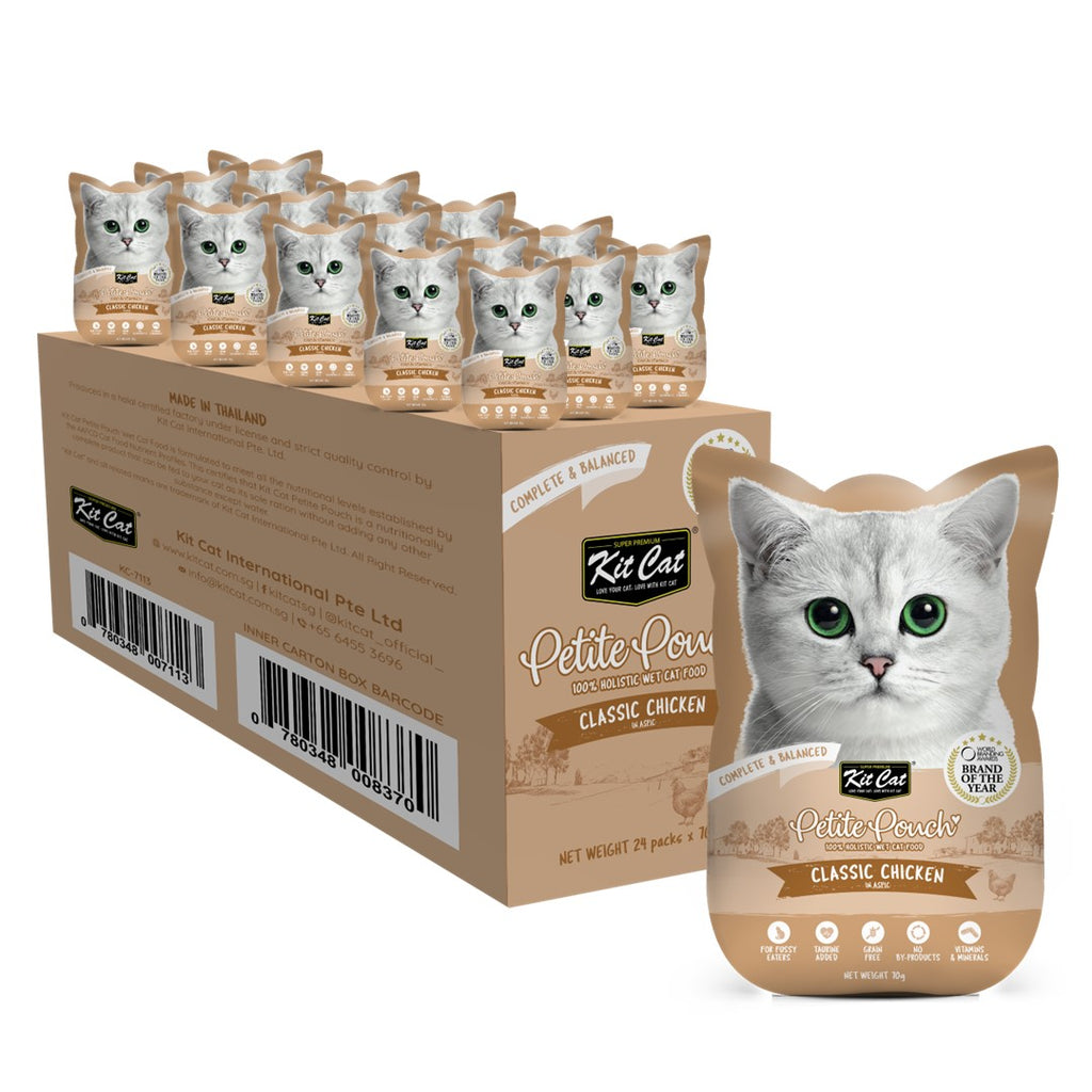 [CTN OF 24] Kit Cat Petite Pouch Complete & Balanced Wet Cat Food - Classic Chicken in Aspic (70g)